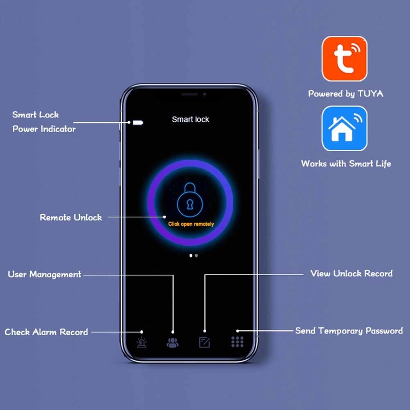 Ev Akıllı Akıllı Kilit Tuya Wifi Uygulama Güvenliği dijital parmak izi kapı kilidi