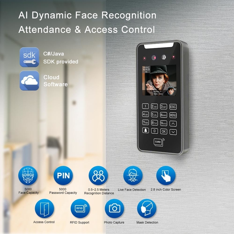 TCP / IP Wifi RFID AI Yüz Tanıma Biyometrik Erişim Kontrol Ürünleri Bulut Tabanlı