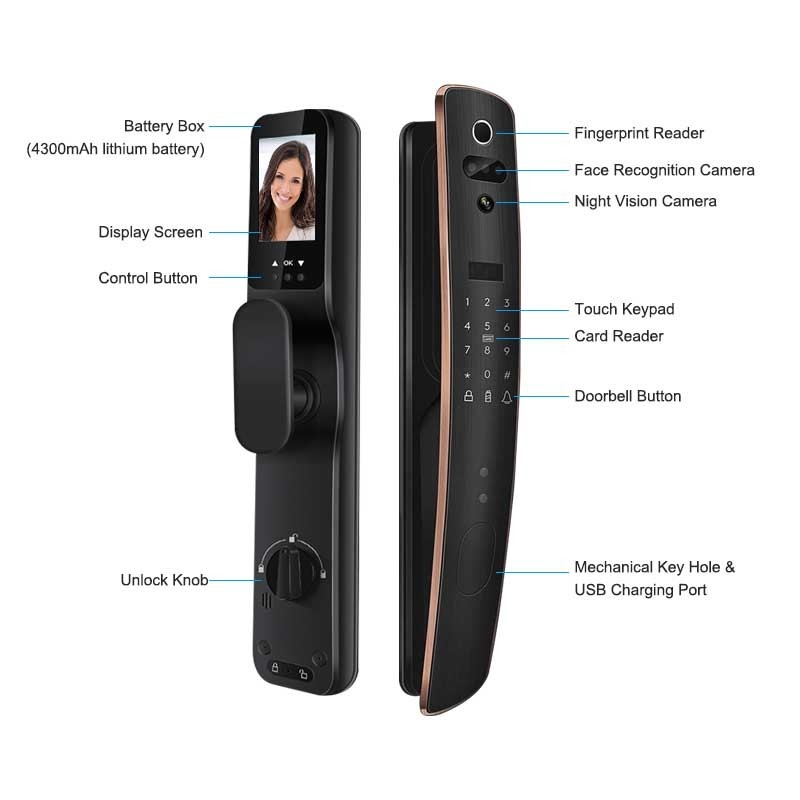 3D Yüz Dijital Tuya Akıllı Kilit RFID Parmak İzi Erişim Kontrolü Alüminyum Alaşımlı