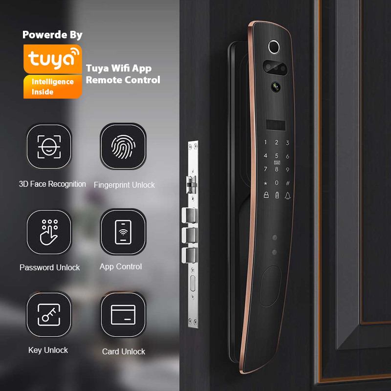 3D Yüz Dijital Tuya Akıllı Kilit RFID Parmak İzi Erişim Kontrolü Alüminyum Alaşımlı