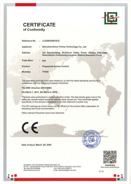 Çin Shenzhen Union Timmy Technology Co., Ltd. Sertifikalar